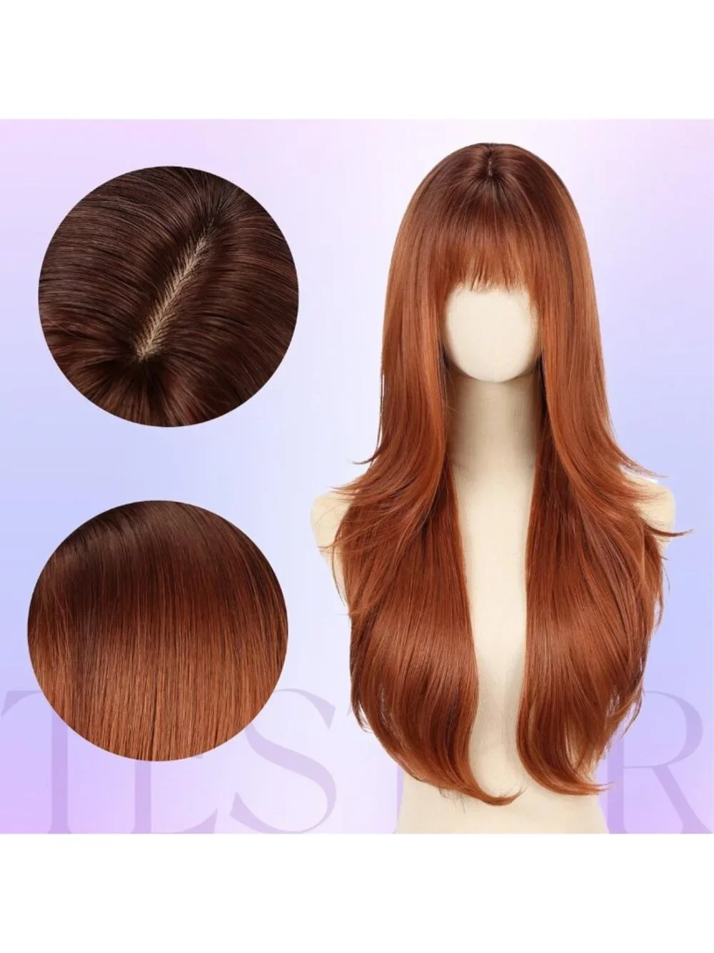 Ombre Ginger Long Wavy Auburn Wig with Bangs - 26